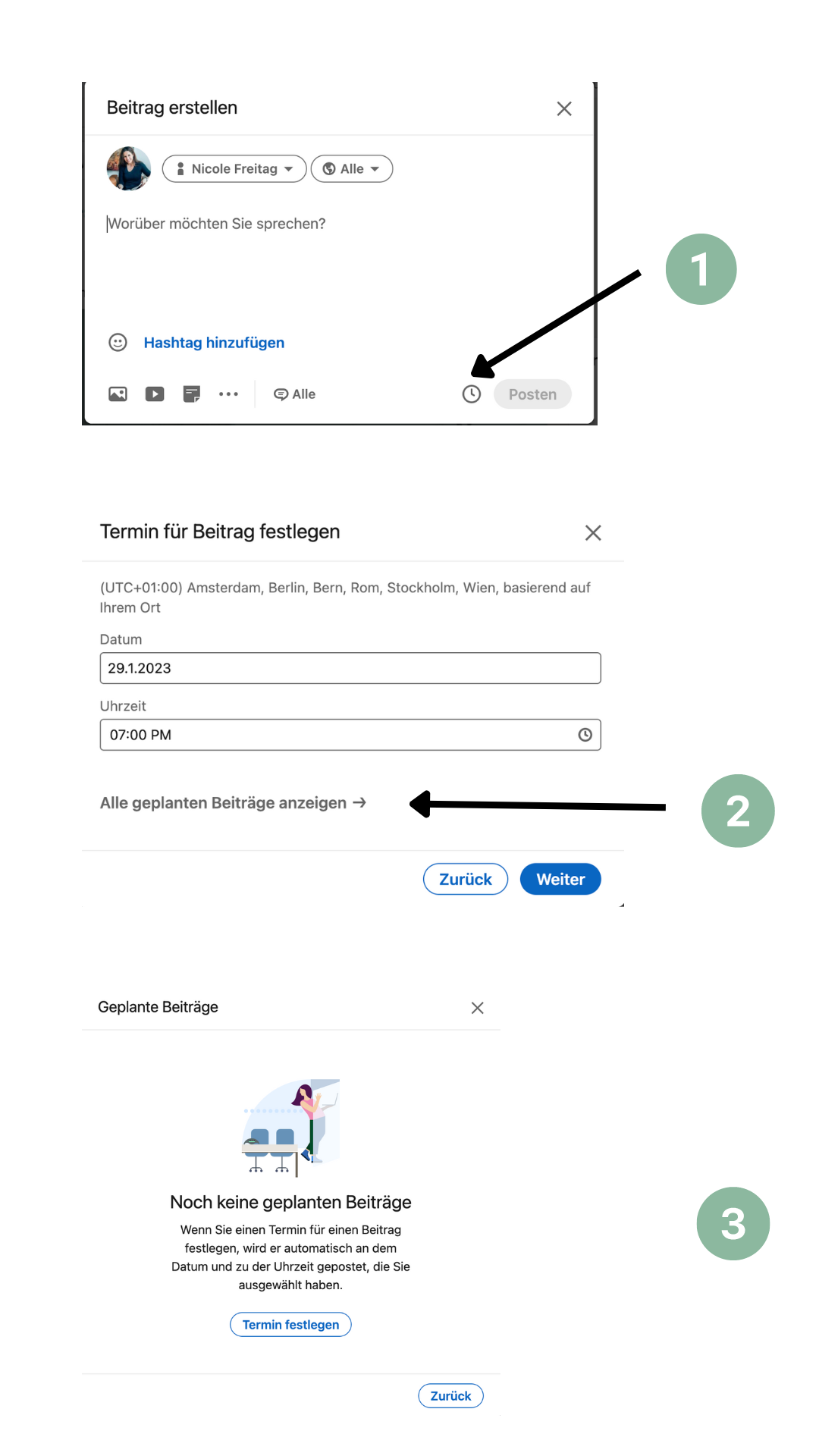 LinkedIn Beitrag- Planungsfunktion